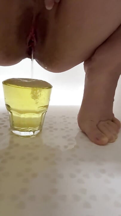 Golden Shower Compilation - Pissing in Glass & Cup, Covering My Small Tits with Warm Pee