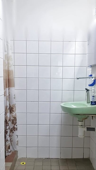 Shaving chest and cock in shower
