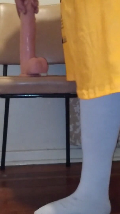 Fat sissy sits on big dildo | Clip 1