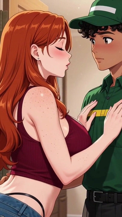 18-year-old male courier delivered a package and satisfied a horny redhead woman | Clip 1
