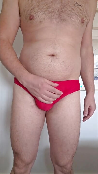 Red speedo filled with my cum