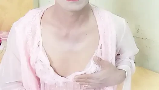 Oanh Le transgender wearing a sexy robe masturbating happily