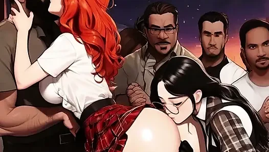Hentai-schulmädchen machen einen ausflug zur Mosh-Grube