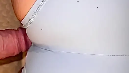 Rubbing My Big Cock on Wifes Cameltoe Bent Over Doggystyle Position in Blue Yoga Shorts