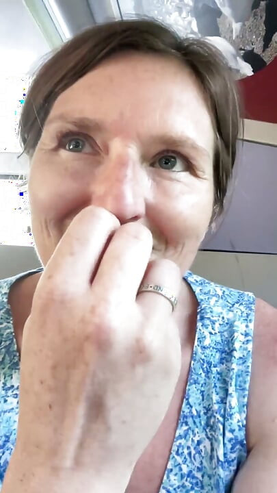 Stepmom Plays with Her Smelly Pussy at the Back of the Bus, Then Sniffs and Sucks Her Stinky Fingers!