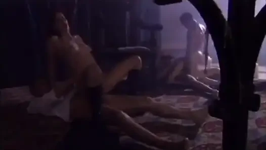 Three cocks two chicks in hardcore fucking on floor