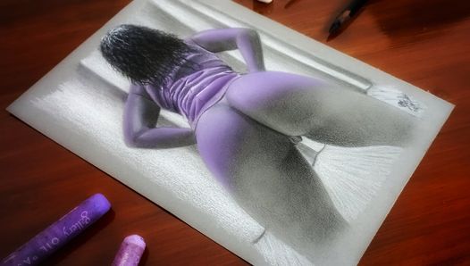 Purple Queen Erotic Art of Sexy Desi Indian or Portuguese Milf Bhabhi Showing her Big Ass to lover