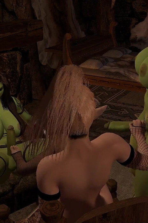 Elf Ladyboy Fucked by Futanari Orcs in a Threesome
