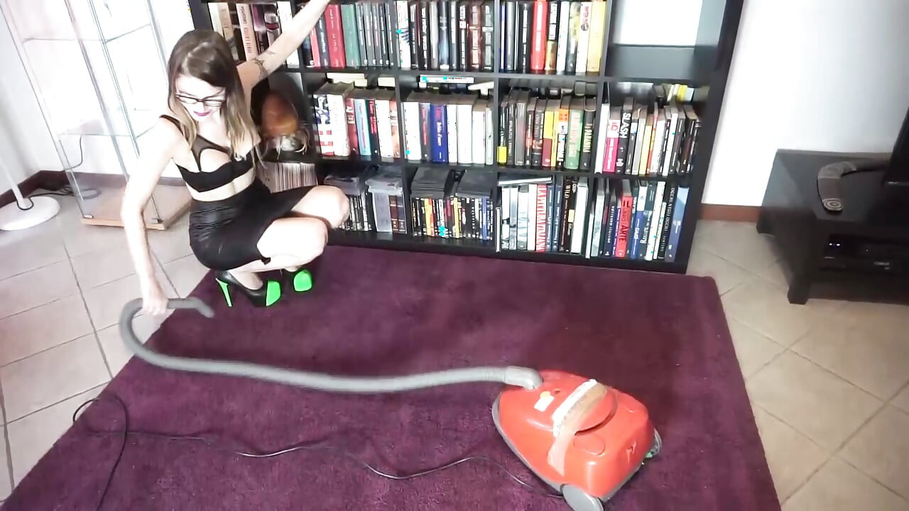 Femdom woman in high heels punishing his cock