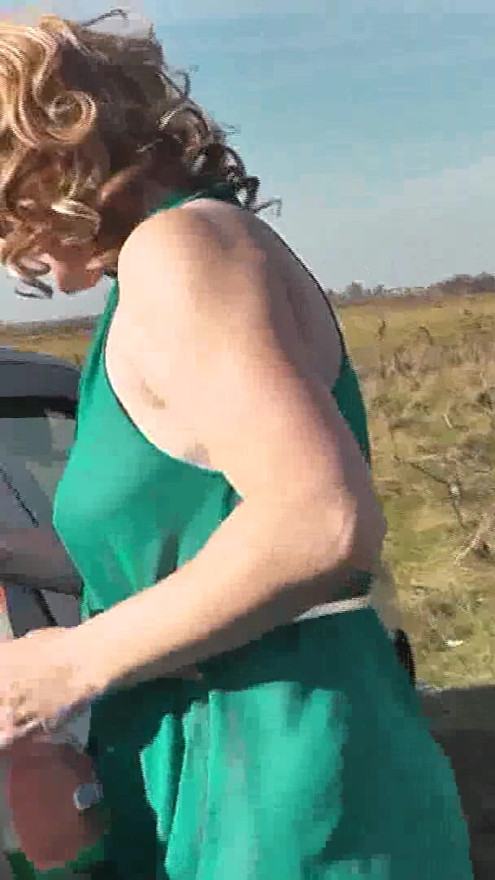 Milf beautiful sexy blonde outdoors on river bank washes car without panties and bra under dress. No panties in public | Clip 3