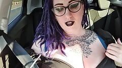 Flashing on the road with big tits
