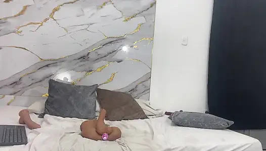 Very slutty mature woman rides her torso-shaped dildo and squirts, soaking her entire pussy, part 2