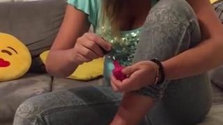 Lara turn nail polish on her sexy toes