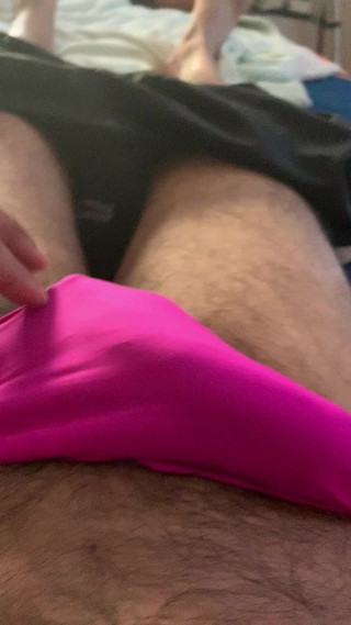 Lazy Uncut Panty Cock Play in Pink Panties