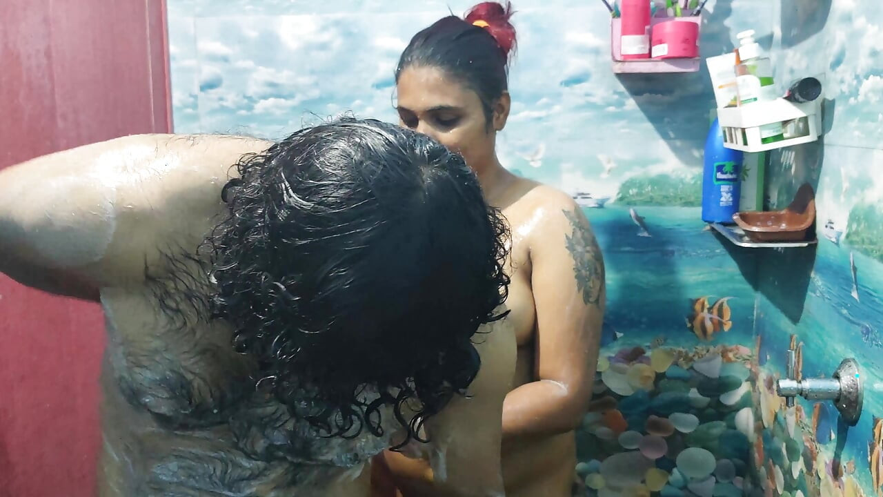 Hot couple bath romance in bathroom