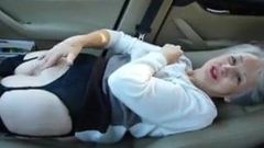 Beautiful granny masturbates in her car