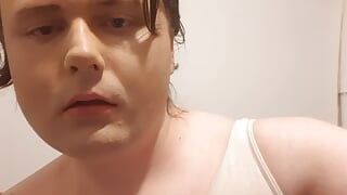Aussie shemale shows boobs and starts pulling her dick