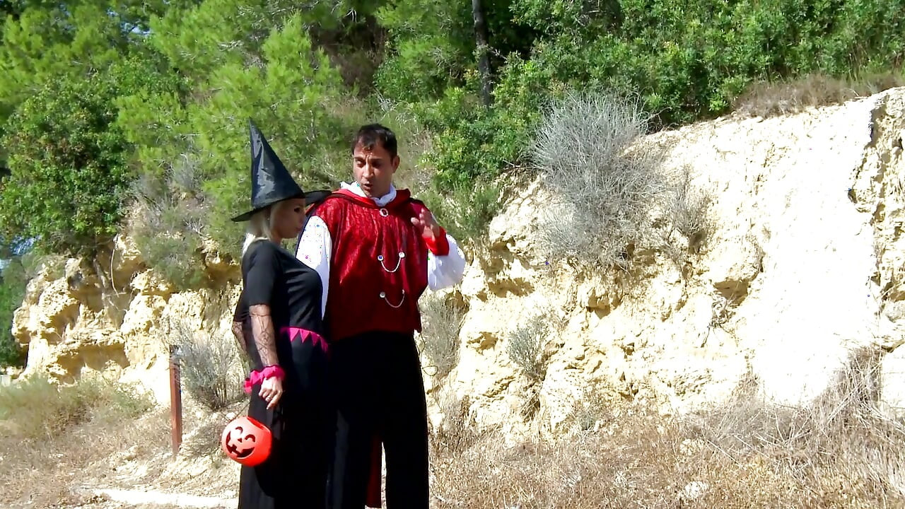 Horny couple sneak out of a Halloween party to fuck