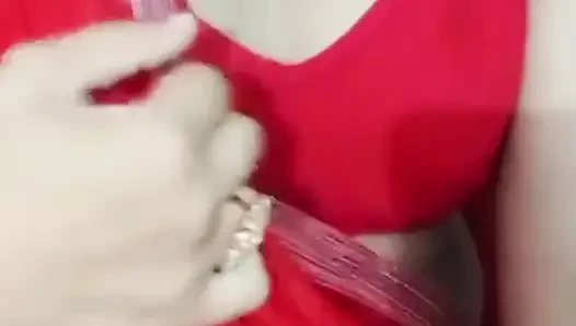 Indian Gay Crossdresser Bottom Gaurisissy Real XXX Homemade Sex in Red Saree with Heavy Jwellery