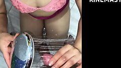 Hot Indian Girl Throat Sucking with Shower in Bathroom with HINDI Audio