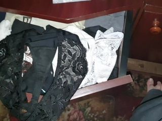 My 50yo mommy's black lace thongs marked by step son's precum