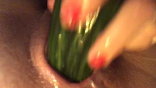 Cucumber sliding between my puffy wet pussylips