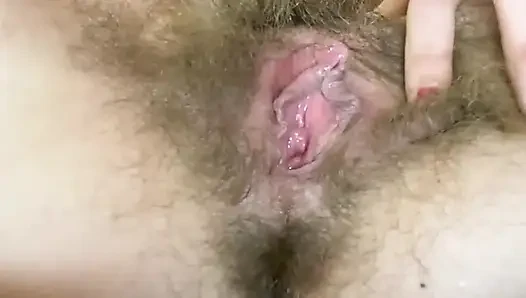 Big clit squirting, dripping wet orgasm hairy pussy