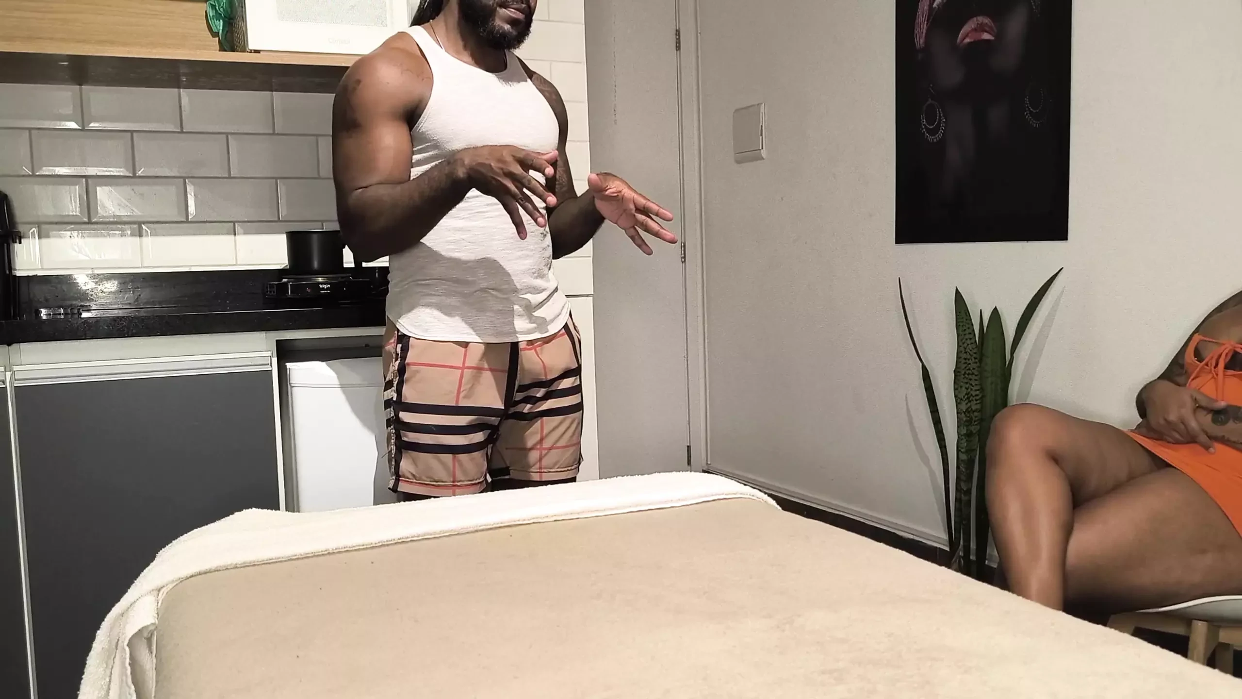 Gentle cuckold gave a massage with BBC to bbw wife Ebony tattooed slut