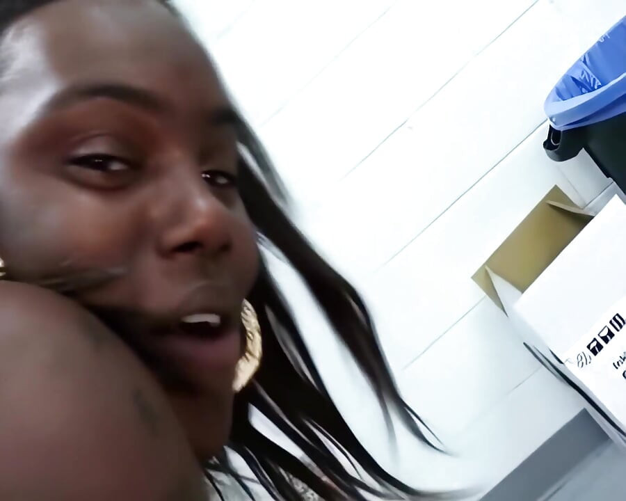 Threesome - Two Black Sluts Share a White Cock in the Warehouse