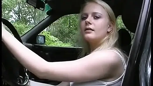 Blonde teen fucking her boyfriend while trying to fix their car