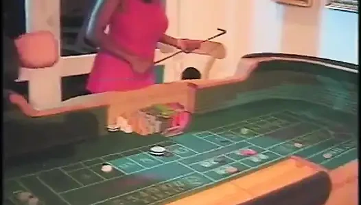 Redhead and brunette busty ebony chicks are blowing cock and getting their asses fucked