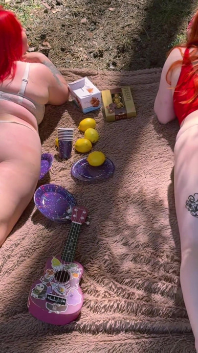 Girlfriends on a picnic licking each other's. The first lesbian sex. | Clip 1