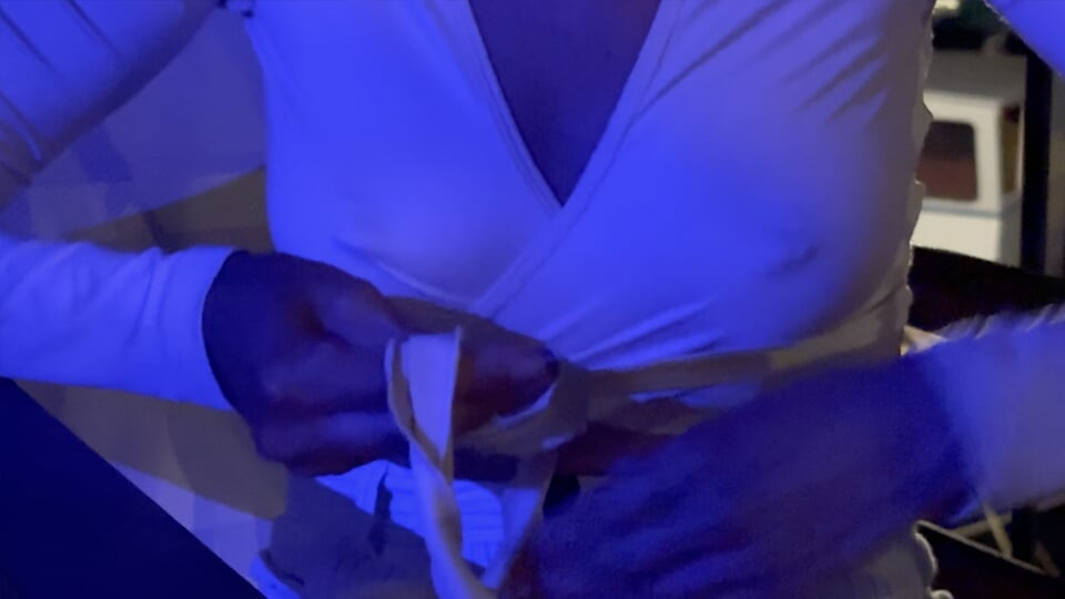 My beautiful breasts and pierced nipples are exposed in a night out bar by the sea