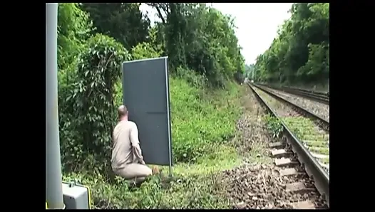 Sexy young busty girl takes a couble of nice cocks outdoor