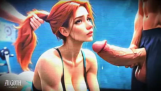 Sweaty redhead ss: olahraga hardcore dan nyepong kontol (4k ai)