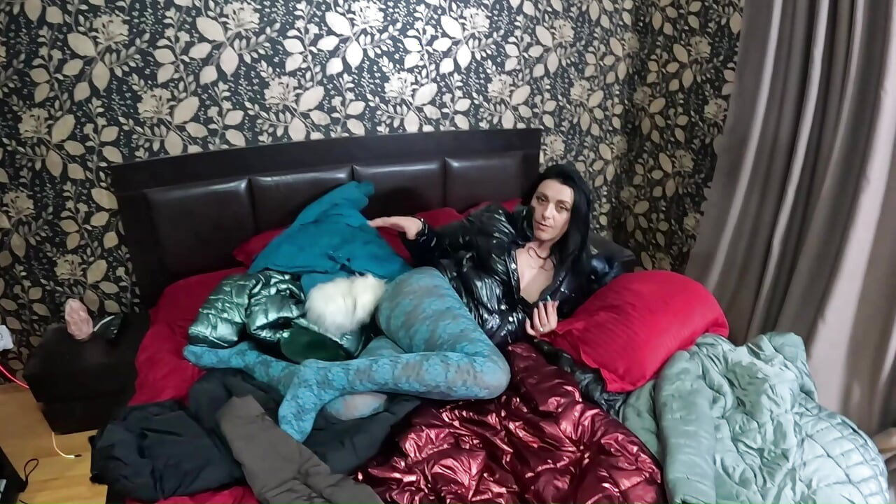 Shiny Downjacket Fetish MILF. Multiple Jackets, Rough Fuck and Cum All Over My Coat