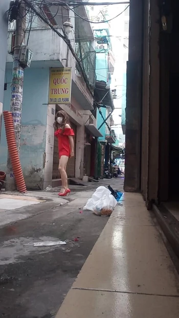 In public wearing a short dress