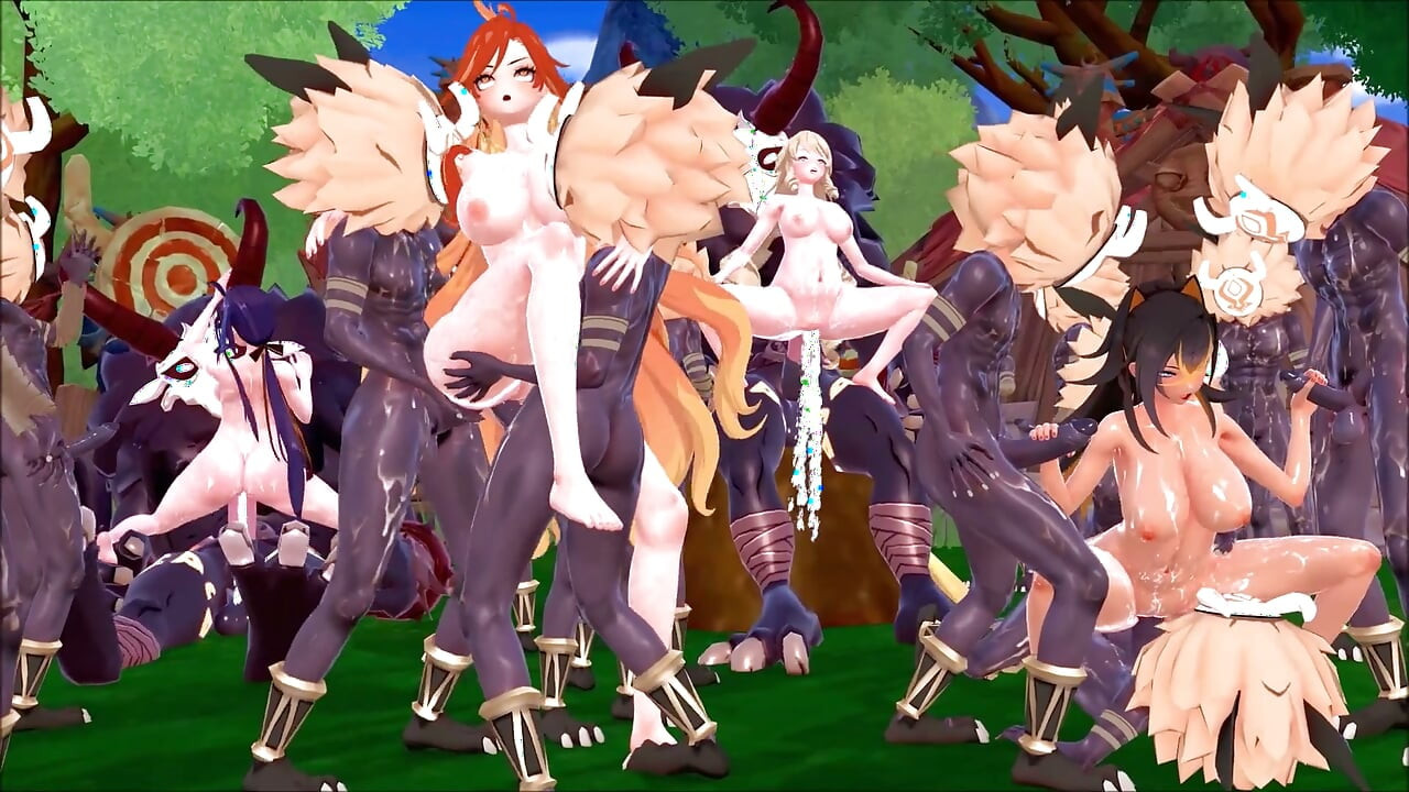 Genshin Impact - Genshin devojke u hilichurl plažnom kampu - gruba jeba - 3D hentai animacije