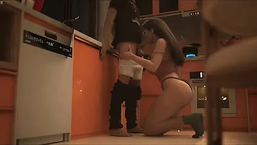 Japanese Guy Cheating With Hot Mother In Law In Kitchen