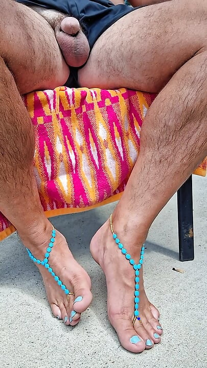 Sitting outside in the sun showing off my barefoot sandals and toes