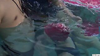 Japanese schoolgirls give swim coach underwater blowjob