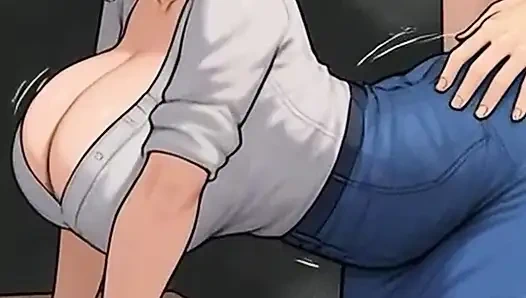 Waifu secretary pov - tante seksi rambut putih & cewek hot rambut cokelat lagi asik menggoda - close up