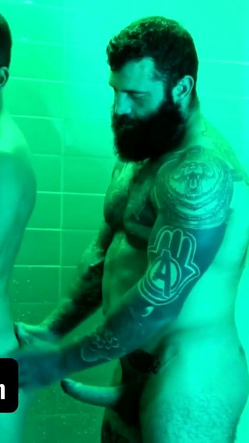 Epic moment from "DadCreep - Muscular Bear Stepdad Bangs His Hot Stepson In The Shower - Alex Montenegro, Markus Kage"