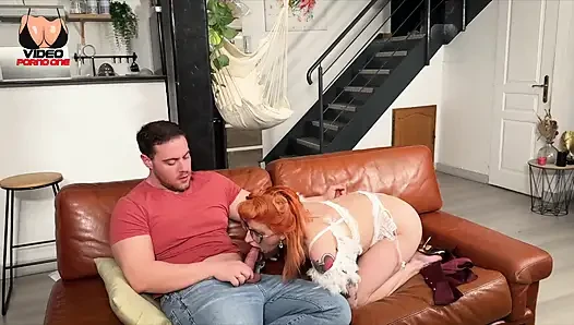 A Beautiful Redhead with Big Tits Comes to the House to Take Care of My Cock!