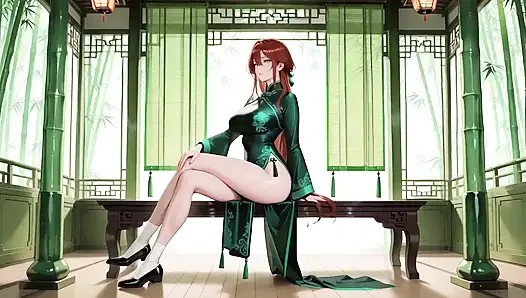 Cewek rambut merah & zamrud qipao! Rayuan malas-malas di halaman timur