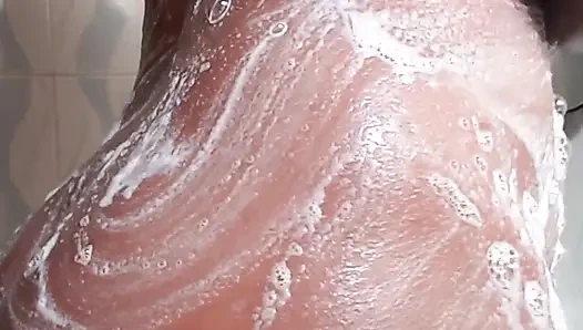 In the Shower Bathing, Massaging Boobs and Fingering Pussy Ass in Doggy Style