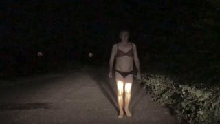 sissy neil in lingerie outdoors at night