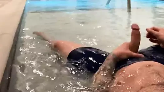 Jerking cock in pool small white dick cam