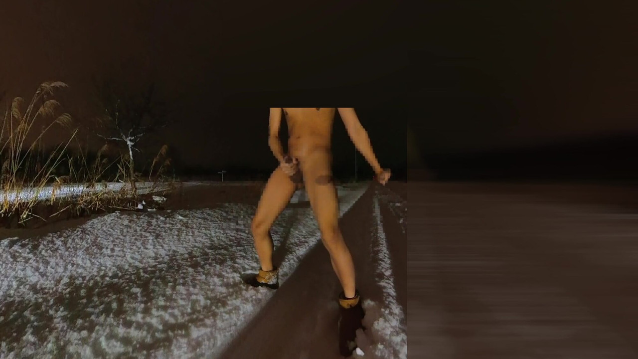 Naked masturbation in the snow!! Ejaculation!!