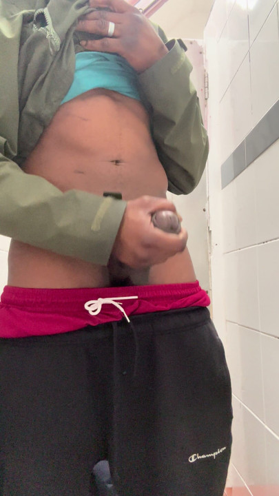 Black BBC jerking in restroom